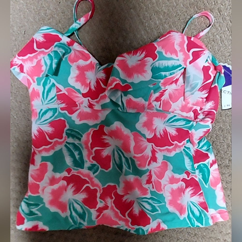 Collections By Catalina Womens M Medium 8-10 Coral Flame Bright Floral Swim Top